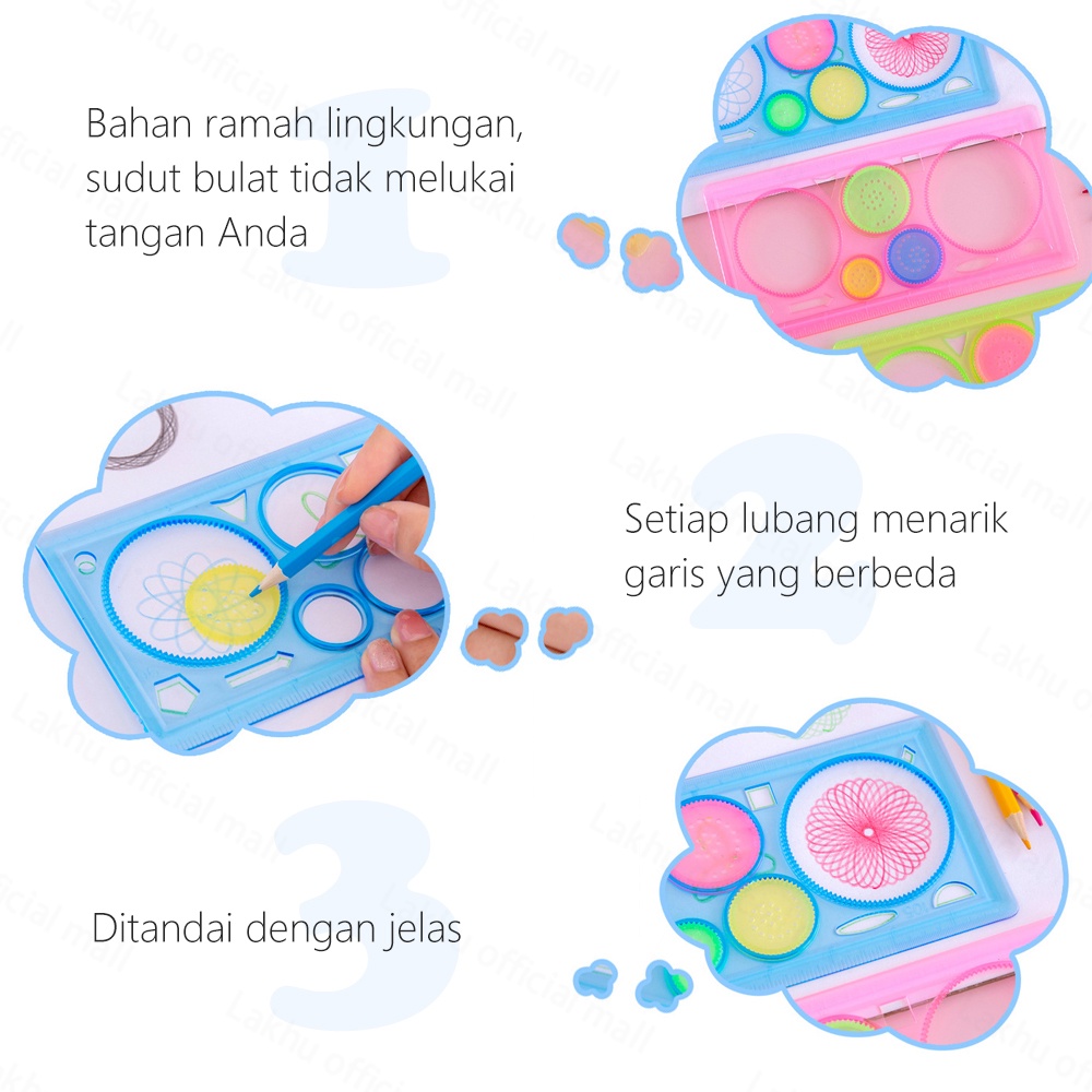 JCHO Garisan Rotary Pattern Bunga / Penggaris Rotari Kembang / Magic Spirograph Geometric Ruler