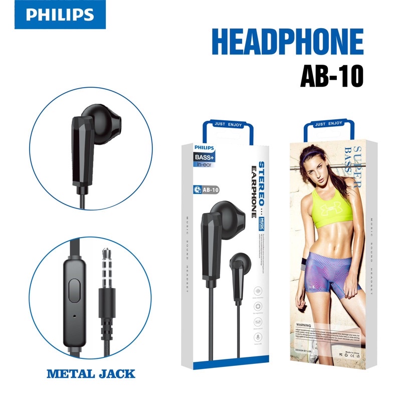 Headset Handsfree Philips + Mic Hifi Extra Bass AB-10