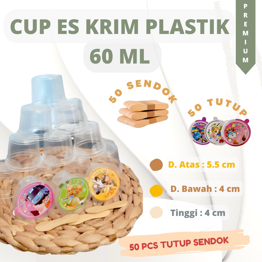 KAP ES KRIM CUP ES CREM / CUP ES KRIM 60 ML / CUP ICE CREAM PLASTIK PUTIH