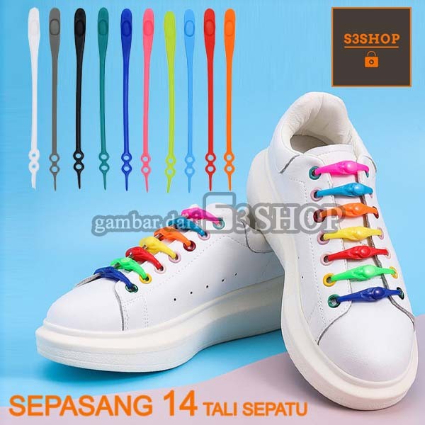 Tali Sepatu Modern Silikon Premium Elastis Free Size Dewasa Anak 14pcs