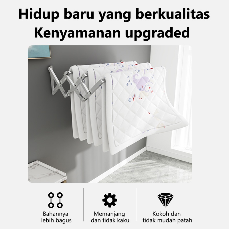 Single Jemuran Baju Dinding Lipat Stainless Steel Gantungan Pakaian