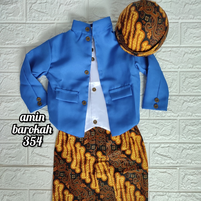 COD...!!!! Setelan Baju Beskap Hewes Anak + Bawahan Batik Coklat + Blangkon Solo / Baju Bayi Adat Jawa - Tersedia Ukuran Dari Bayi Sampai SD