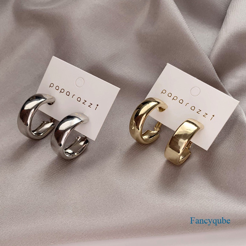 Fancyqube Golden Anting Hoop Besar Anting Hoop Geometri Korea Anting Logam Untuk Wanita Perempuan Retro Drop Earrings