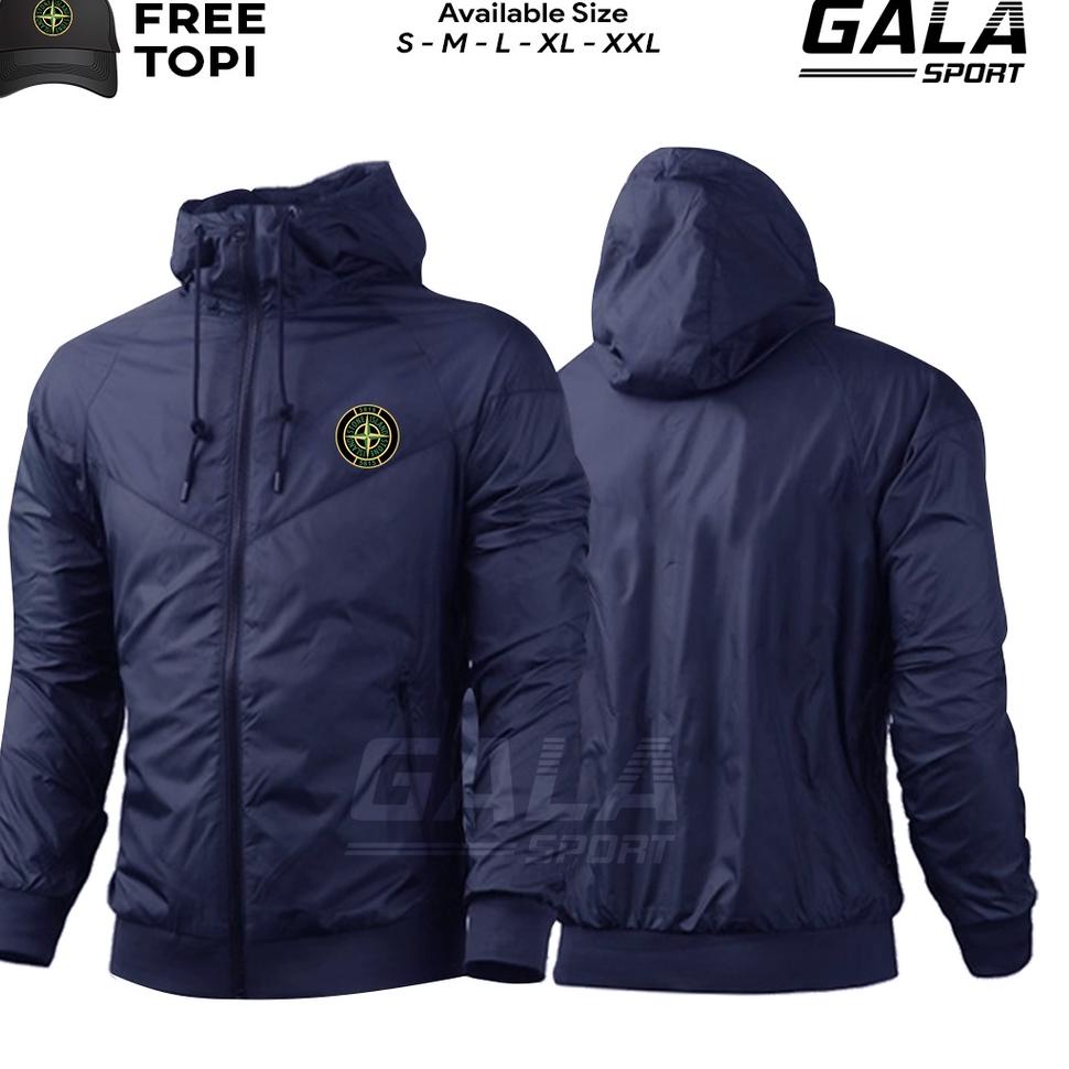 Paling Laris JAKET STONE ISLAND PARASUT WATERPROOF BOLAK BALIK PRIA WANITIA SIZE S-XXL BONUS TOPI - 