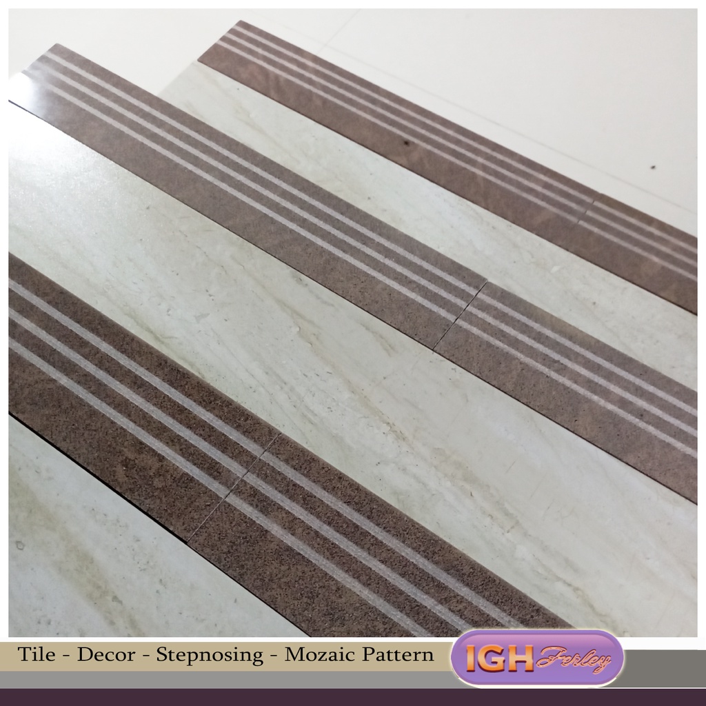 Stepnosing Granit 10x60 Coklat Bintik Glossy Lantai Tangga Anti Selip Pingul Original Granite Tile