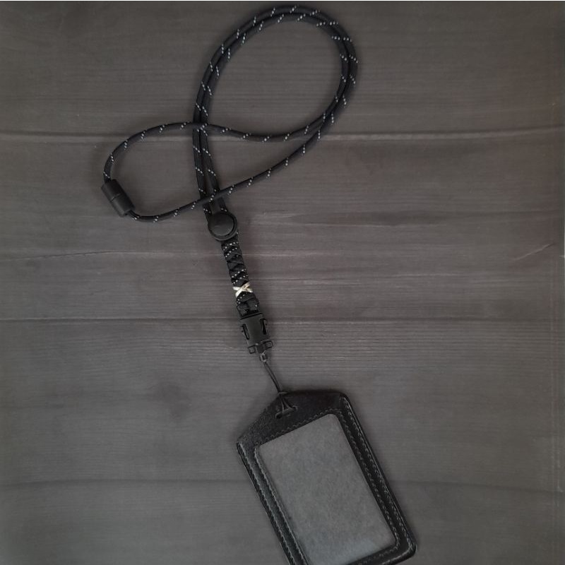 Lanyard ID Gantungan Tali Premium Paracord Tactical Holder ID Nametag Kulit Panjang Tali 50cm