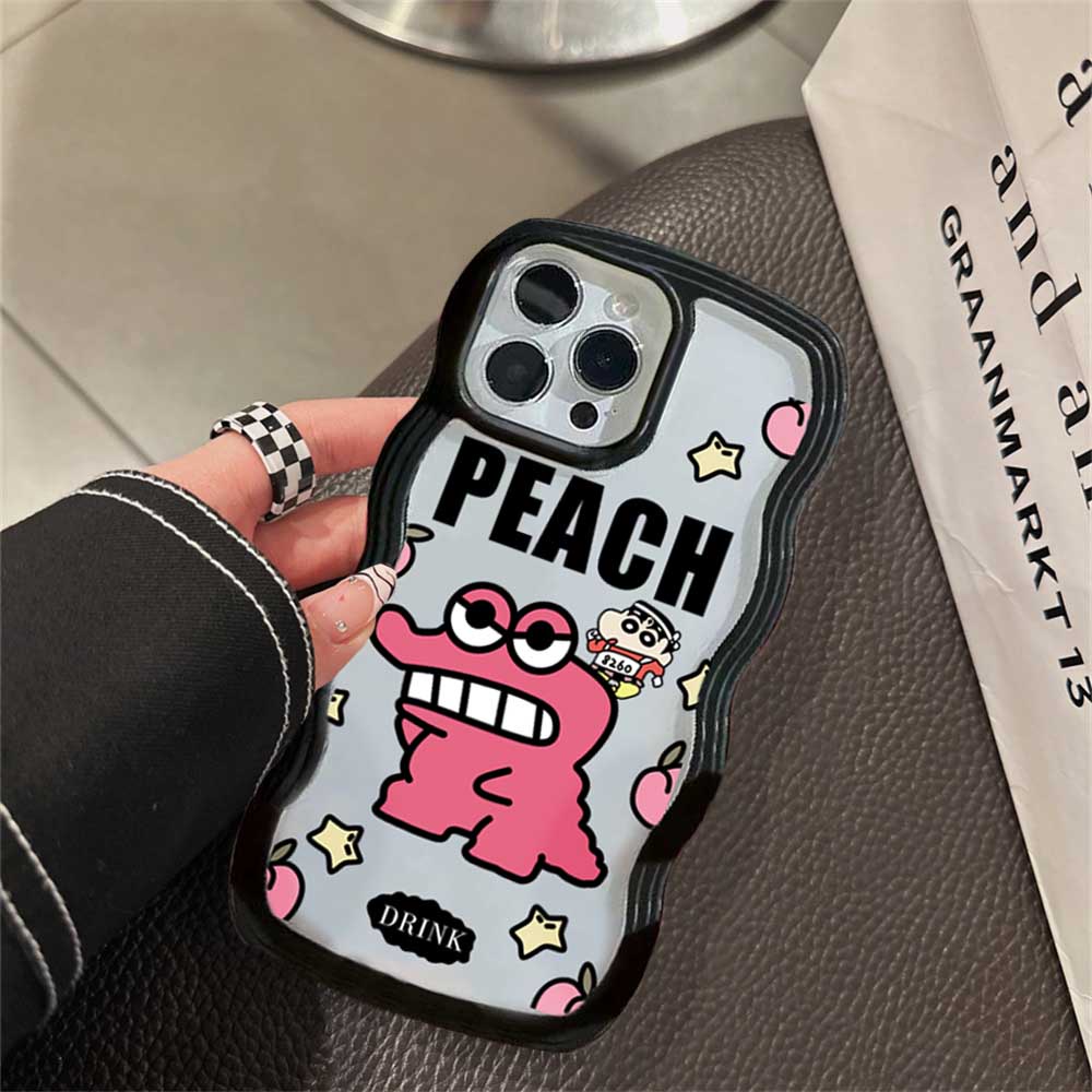 Oppo A17 A16 A57 2022 A15 A16K A54 A53 A12 A5S A7 A3S A11k A31 A52 A92 A94 A93 A37 F9 A1K A76 Kartun Pink Crocodile Wave Edge TPU Phone Case Cover