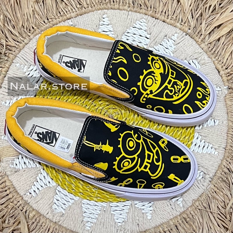 Sepatu Vsns Slip On Classic X SpongeBob Giglioti Unisex Bonus Kaos Kaki + Tas Paperbag Vans Slip On Terbaru