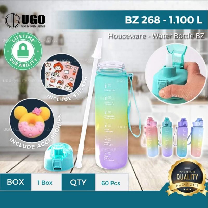 botol viral/ botol 1 liter gradasi dengen sedotan