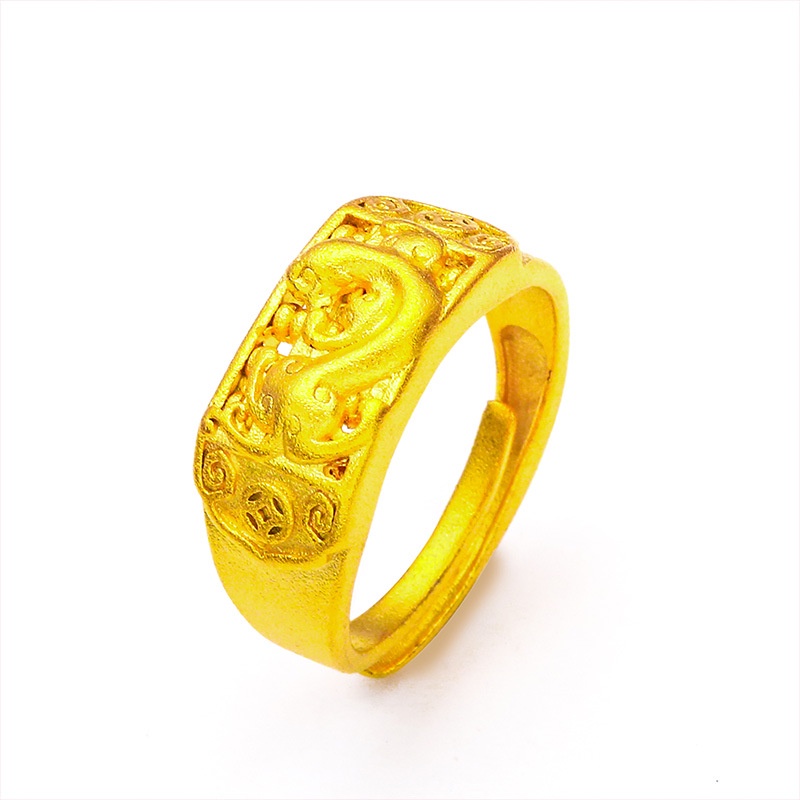 Goldkingdom Perhiasan Fashion Emas Asli Kadar 375 Bangkok Aksesoris Ready Stock Pria Berlapis Kylin PI Xiu Cincin Sederhana Dan Kaya Bawa Kekayaan