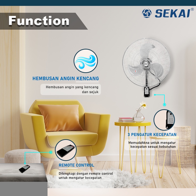 Sekai Industrial Fan Tornado 20 inch Kipas Angin Industri 3 in 1 + Remote HSN 2037 Stand / Wall / Floor Fan