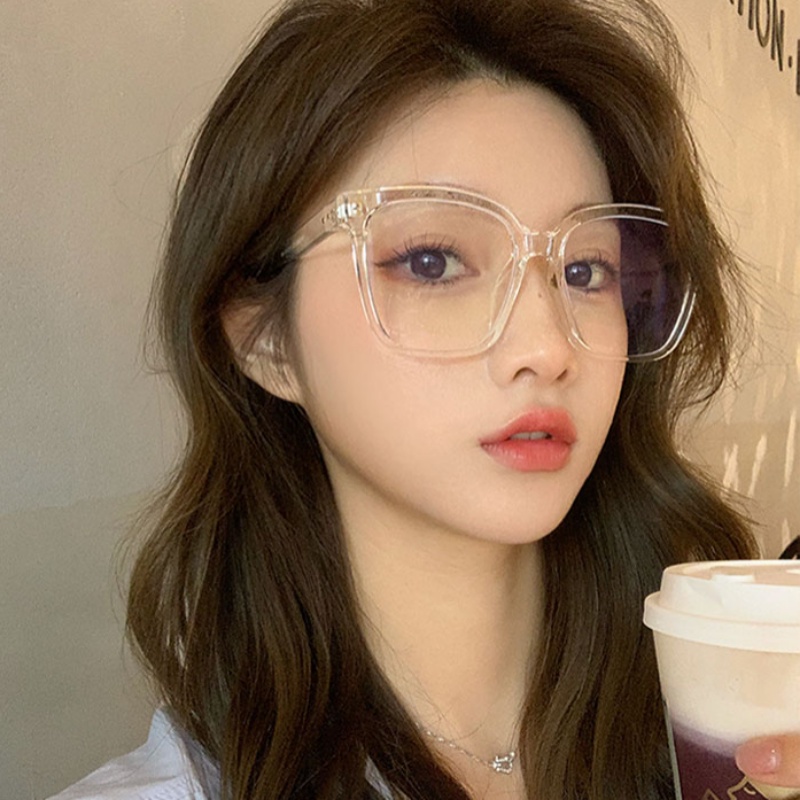 Papaozhu Korea Oversized Transparan Persegi Kacamata Untuk Wanita Perempuan Chic Kacamata Lensa Bening Outdoor Jalan Fashion Eyewear