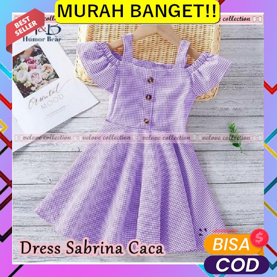 [Mister Meow] Gaun Dress Pesta Natal Anak Perempuan Import Warna Merah Dress Sabrina Caca Kids Ungu 