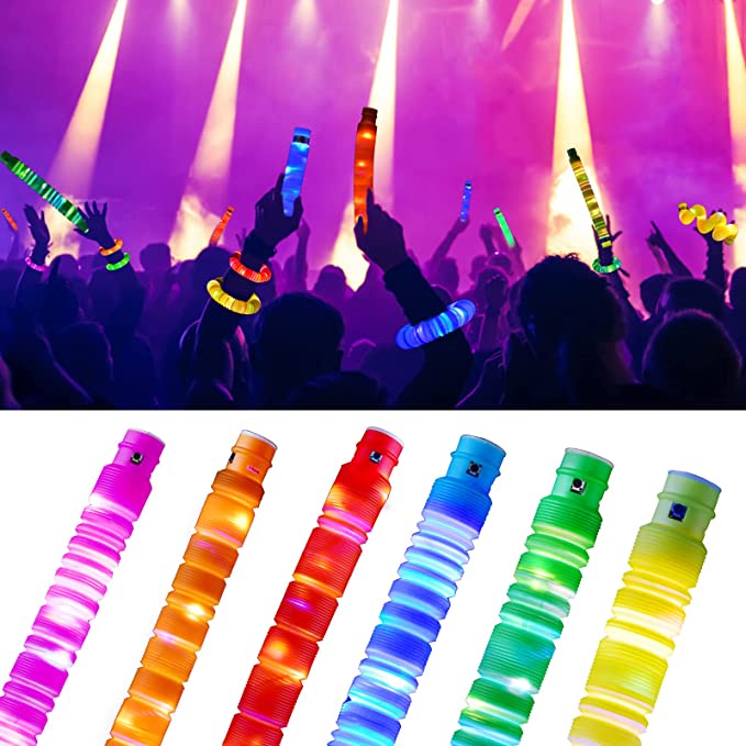 1 SET Light UP POP PIPES BIG Squishy Sensory Fidget Toys tubes lampu stick selang fidget toy LED MAIN AN LAMPU STICK Mainan Viral Led PERMAINAN lampu ANAK Anak Lucu Unik Laris Laku Aneh Kado Ulang Tahun Holiday Birthday Gift ,Glow in the Dark KID KIDS