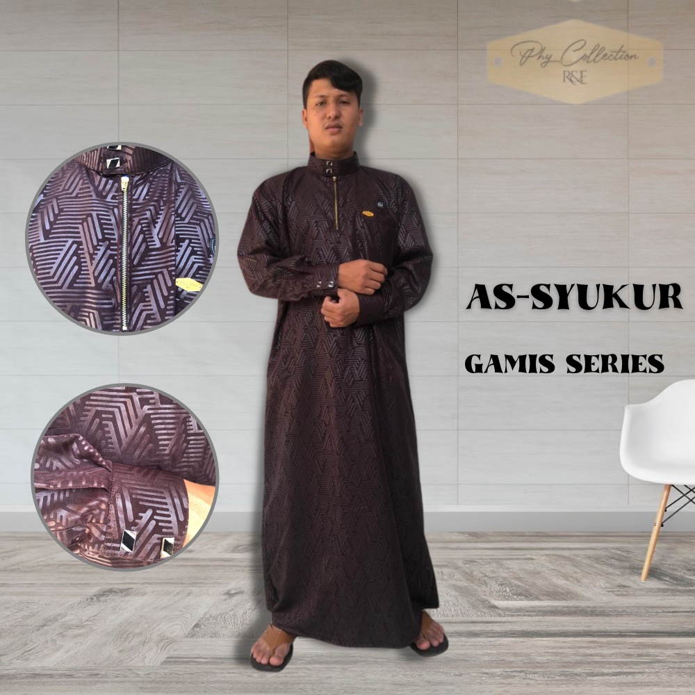 Gamis Jubah Pria Laki Laki Dewasa Cowok Remaja Model Haromain Motif Embos Lengan Manset Kancing Snap