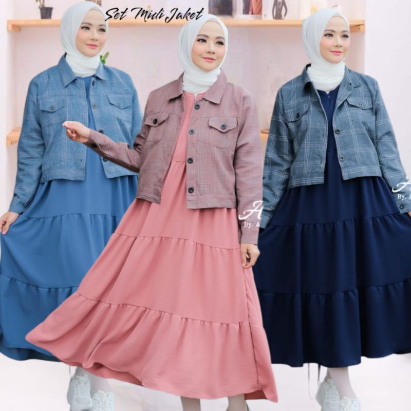 Set midi jaket crinckle original by amelia /Midi dress kringkel original amelia LD 105 / meri dress 