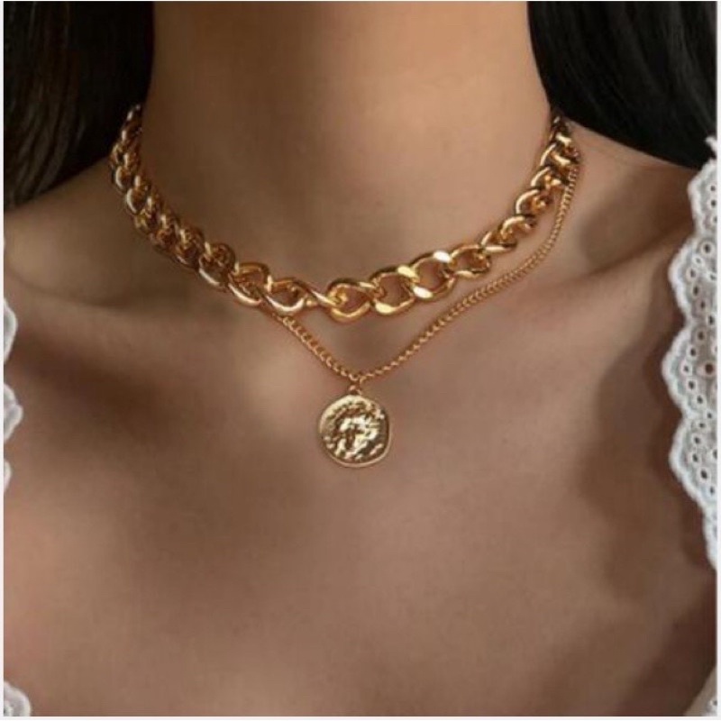 kalung rantai koin 2 layer / kalung chain gold korea