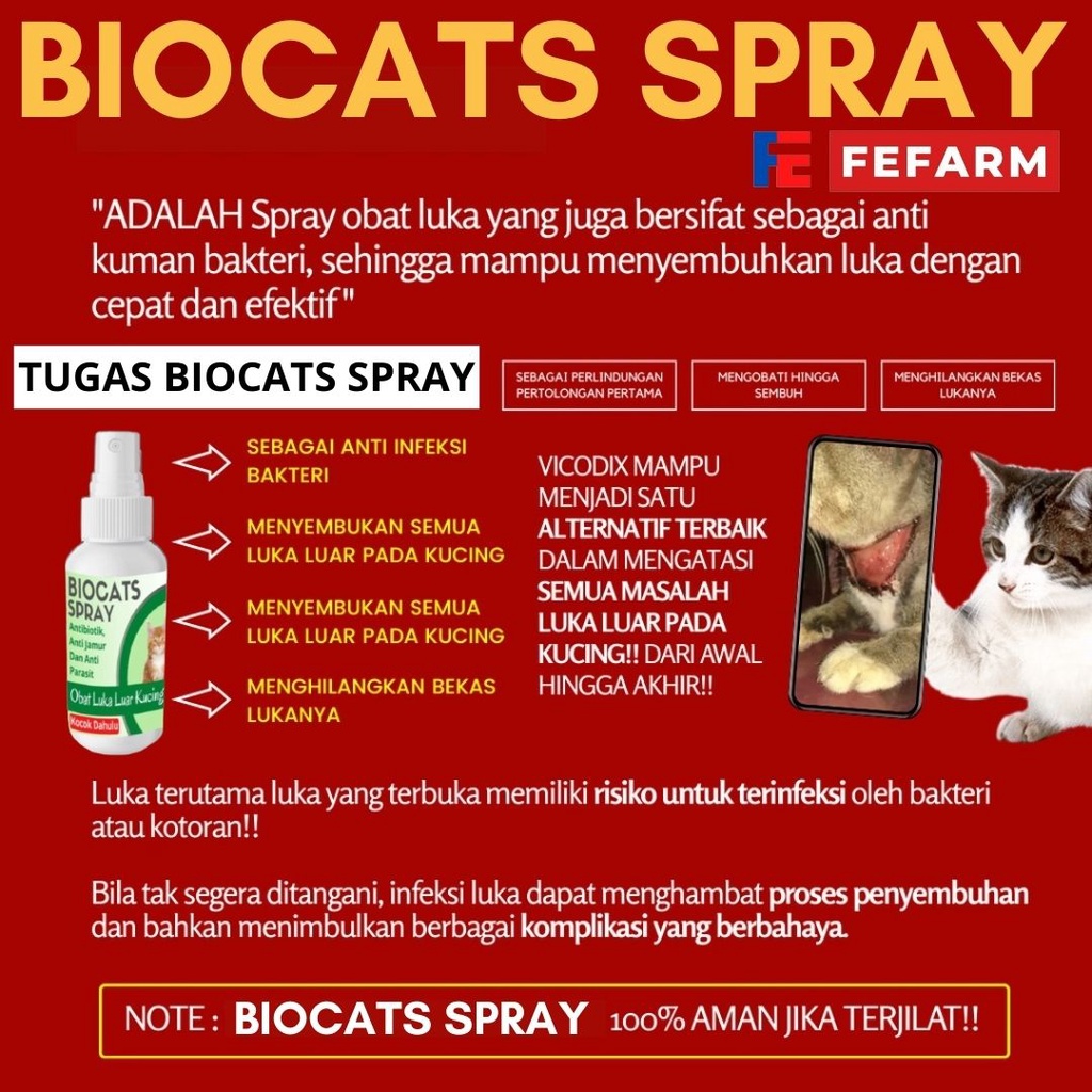 Biocats Spray Obat Luka Luar Hewan Kucing Anjing Ampuh FEFARM