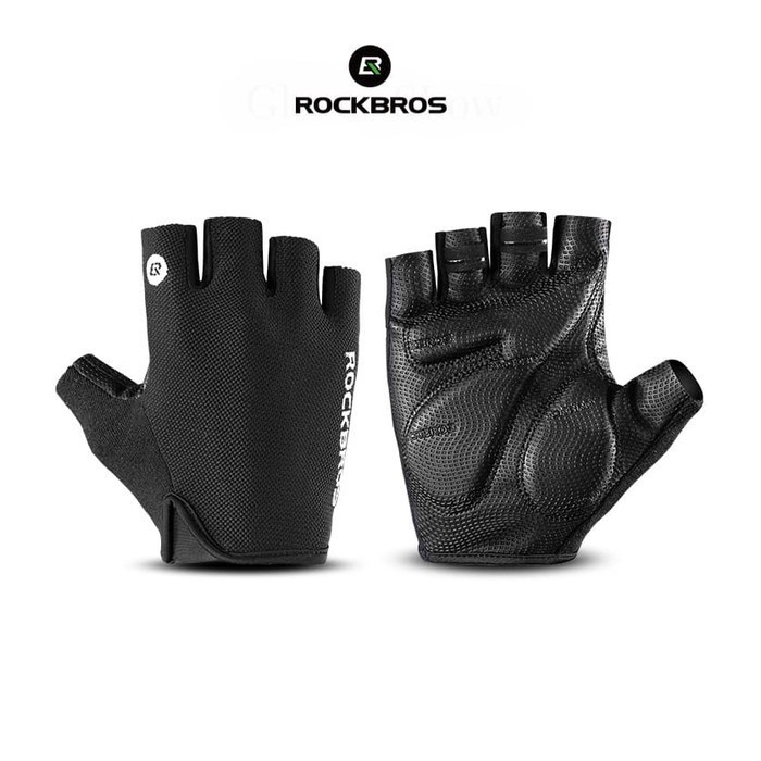 SARUNG TANGAN SEPEDA ROCKBROS S106 GLOVE HALF FINGER MOTOR - HITAM