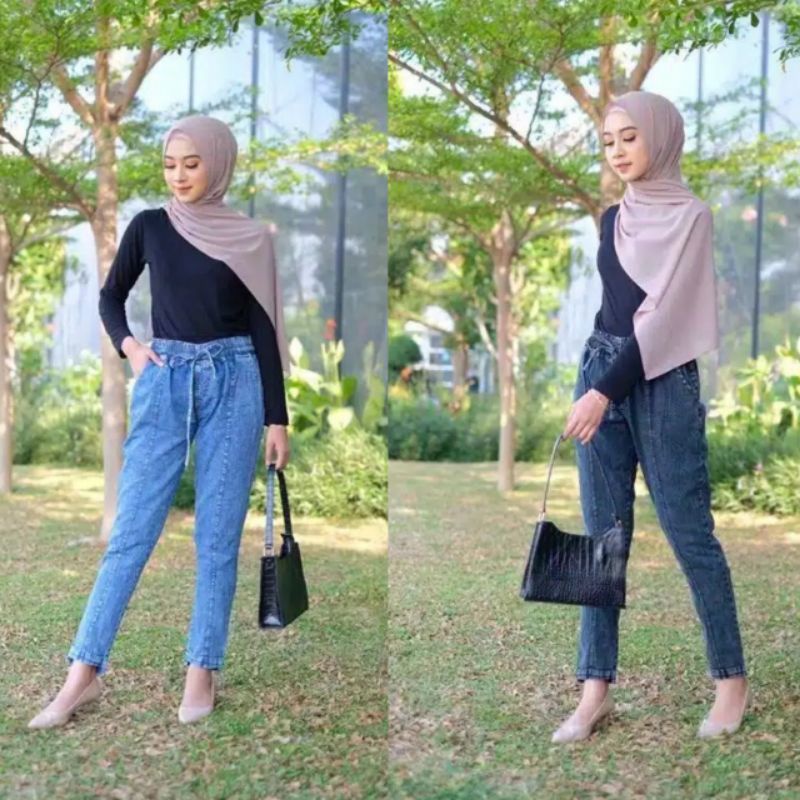 Celana Baggy Jeans Snow Wanita Ukuran Standar dan Jumbo - Celana Boyfriend Snow Wash Semi jeans Wanita