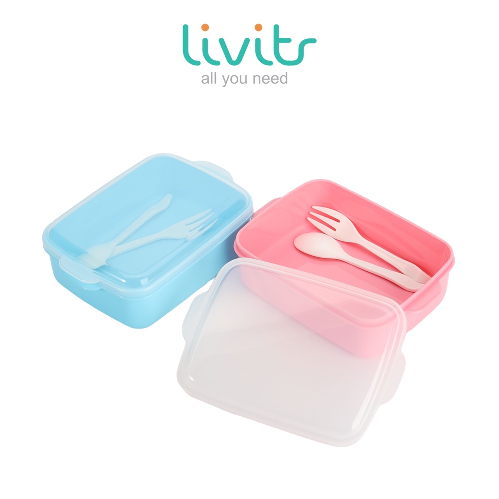 Lunch Box Portable 2 Warna dengan set sendok Siap Pakai | Kotak Bekal Serbaguna