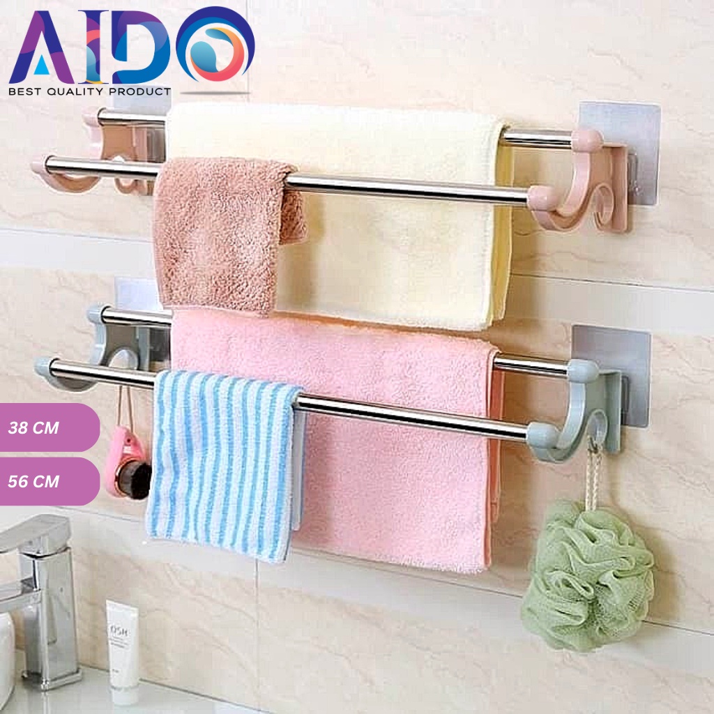 Gantungan handuk jemuran handuk tempel kamar mandi gantungan handuk dinding susun stainless steel