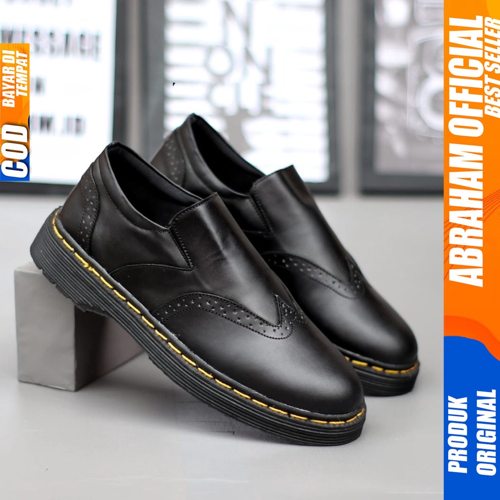 Sepatu Loafers Docmart Formal Pantofel Kerja Pria Hitam Abraham TORETO