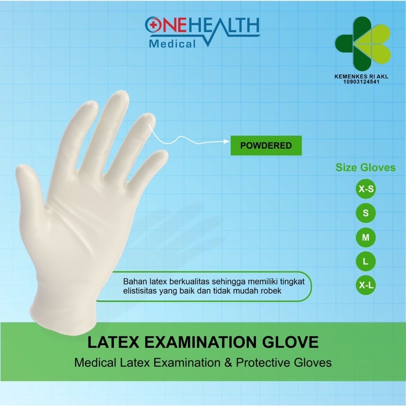 Sarung Tangan Latex Onehealth Per Box isi 100 Pcs / Examination Gloves One Health