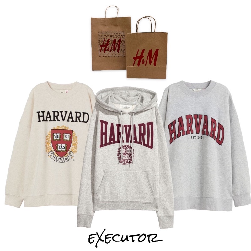 ( 8.8 ) Crewneck Sweatshirt H&amp;M Unisex Sablon Harvard, Flecee Katun Lembut Tebal, Free Papperbag