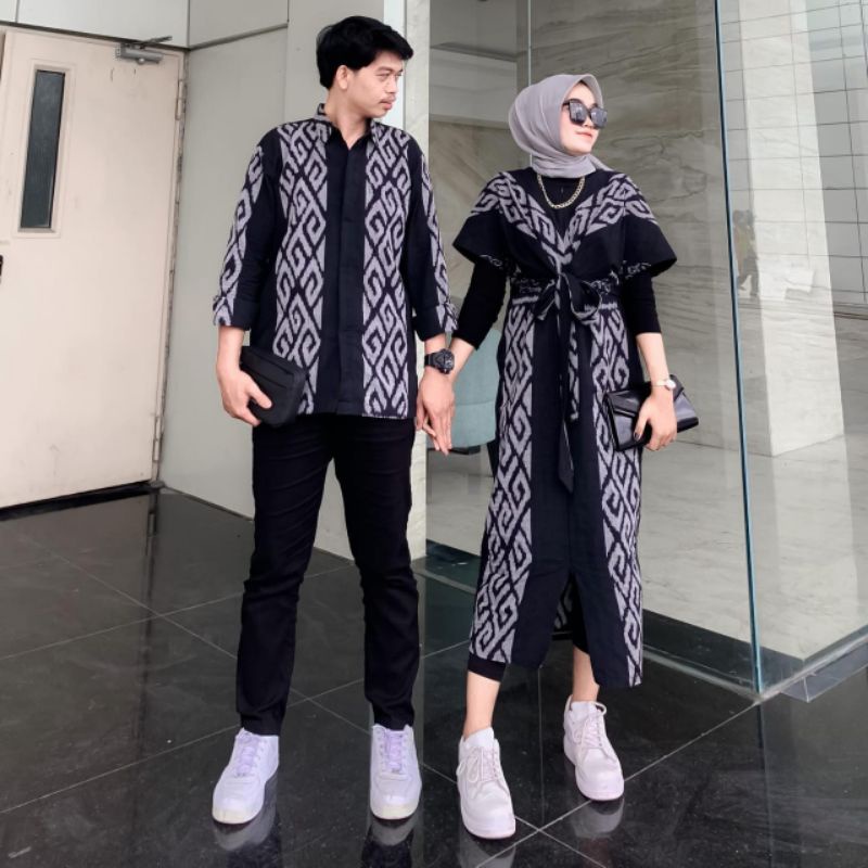 READY STOCK - BAJU TENUN COUPLE - BAJU KONDANGAN - BAJU TENUN BLACK ABU