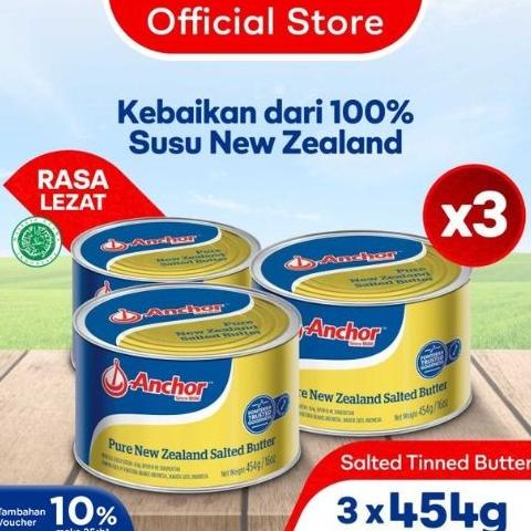 

Anchor Mentega (Butter) Asli New Zealand Salted 3 x 454gr TERLARIS TERPERCAYA ORIGINAL