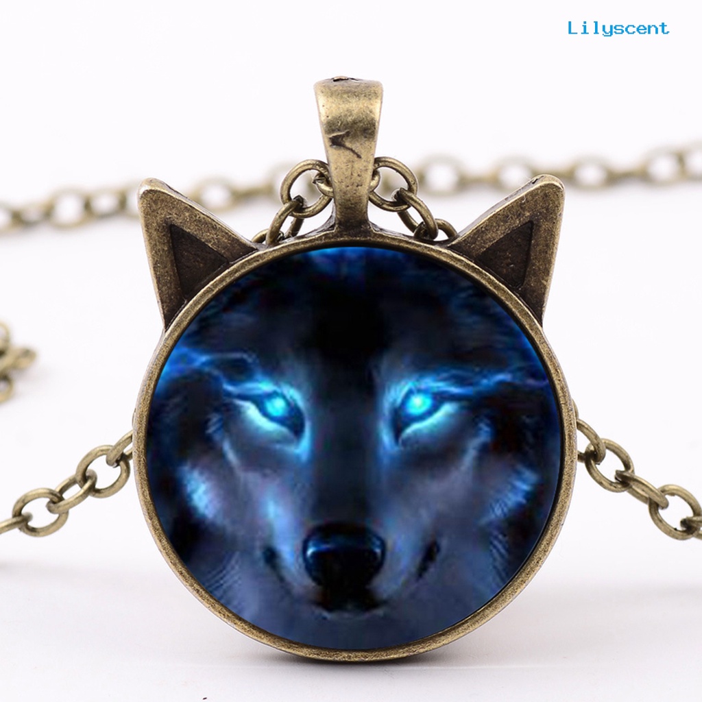 [LS] Kalung Alloy Liontin Kepala Serigala Bentuk Cabochon Untuk Pesta