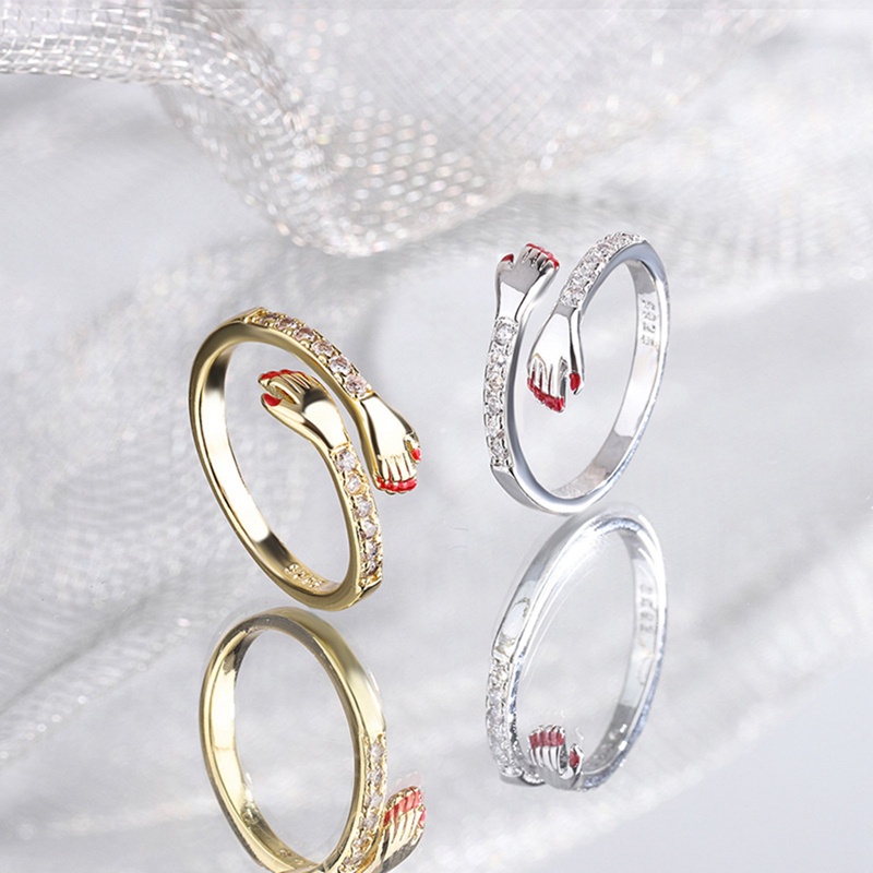 Zircon Hug Rings Untuk Wanita Tembaga Geometris Peluk Pasangan Adjustable Ring Pernikahan Natal Aesthetic Perhiasan Hadiah Anillos