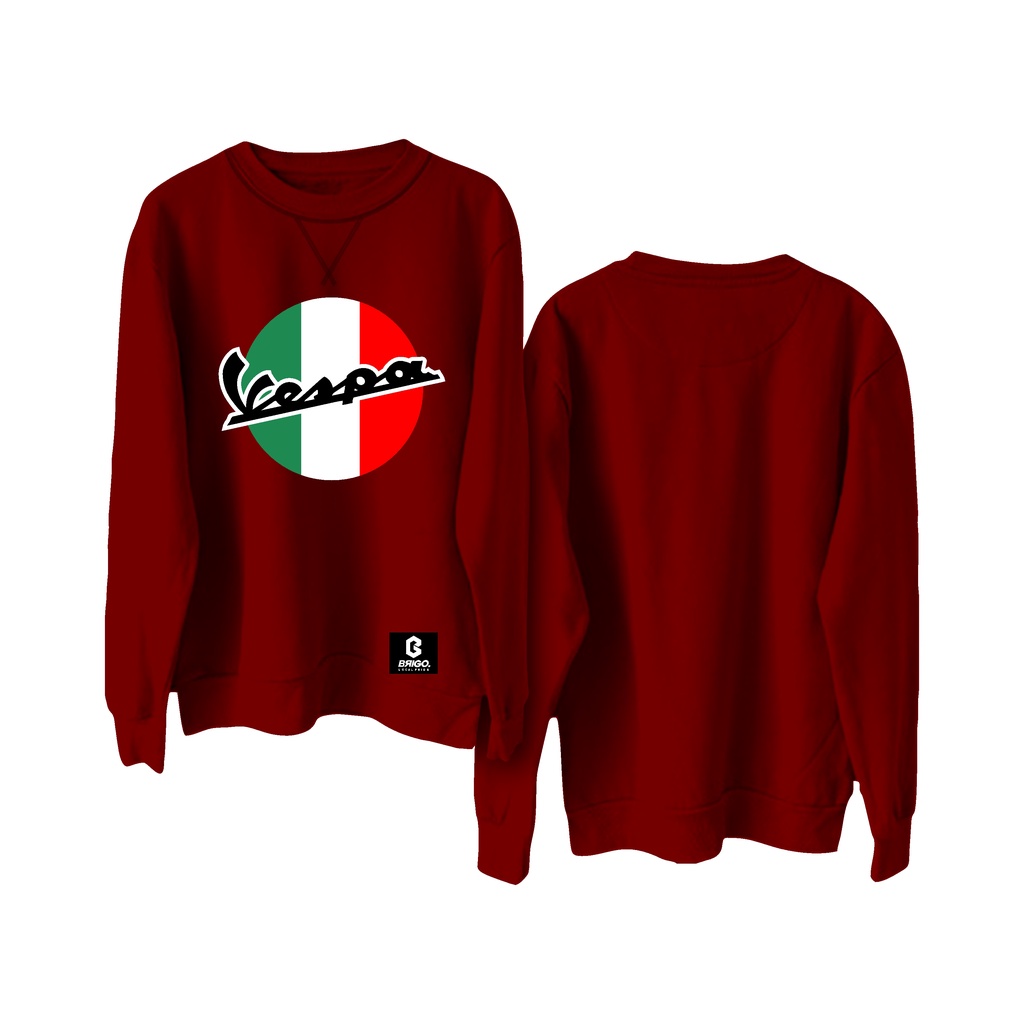 BRIGO X VESPA ITALY Basic Sweatshirt II Sweater Crewneck Polos BRIGO X VESPA Sablon DTF Fleece Cotton M-XXL (Pria &amp; Wanita) Free stiker&amp;Gantungan Kunci