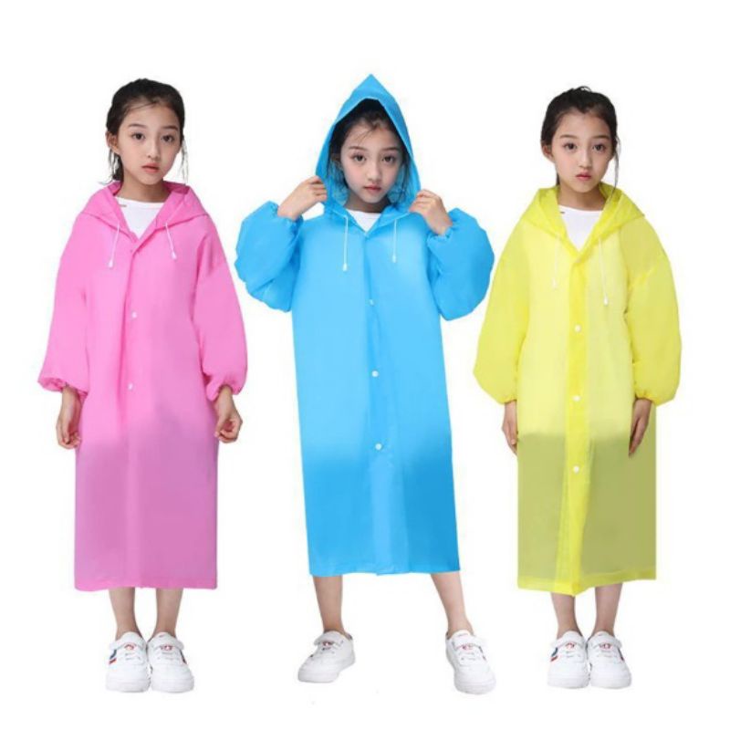 Jas Hujan Anak Waterproof Bahan EVA Tebal /Kids Raincoat Jas Hujan Fashion Anak Trendy Jas Hujan Mantel Korea + Hoodie Semi Transparan Anti Air /jas hujan Musim Ujan Untuk Motor Anti Basah / Children Raincoat Lightweight Unisex Reusable Laki Laki Perempua