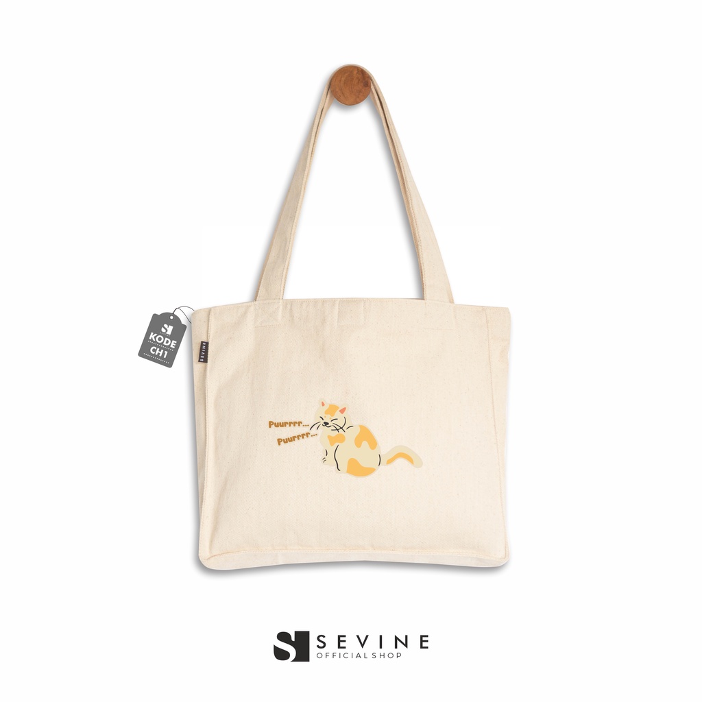 Sevine Totebag Kanvas Daisy Tas Wanita Tote Bag Kantong Laptop Kuliah Sekolah Kerja Motif Kucing Lucu Aesthetic - CH