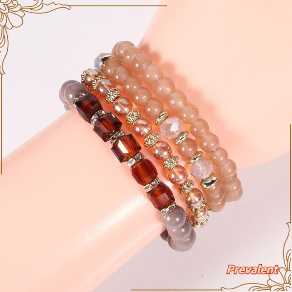 Preva 4pcs /set Gelang Perhiasan Hadiah Wanita Pantai Musim Panas Manik-Manik Kristal