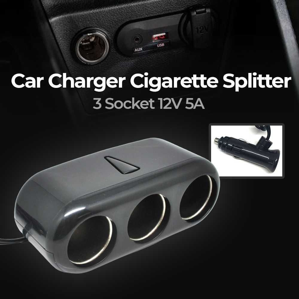 ( 100% BARANG ORI ) CHOGUS Car Charger Cigarette Splitter 3 Socket 12V 5A - BM-001