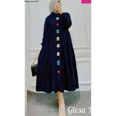 Glesa Midi Dress Wanita Kekinian Polos Lengan Panjang Busui Terbaru Bahan Rayon Premium