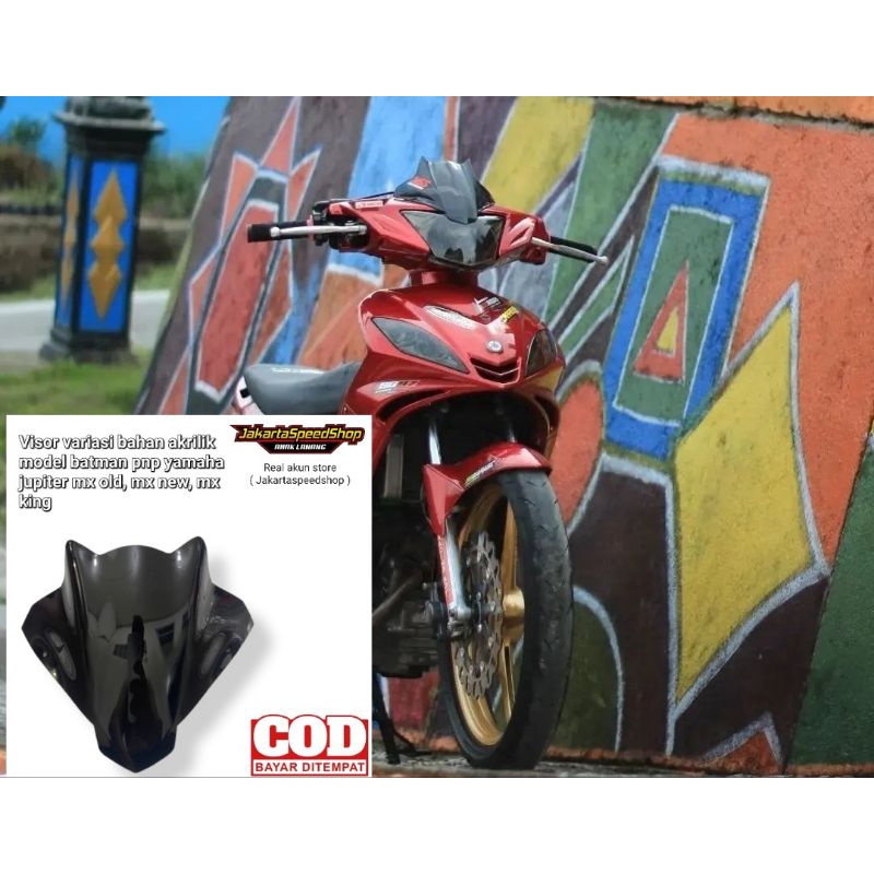 Visor variasi model batman pnp yamaha jupiter mx old bahan akrilik warna hitam &amp; bening