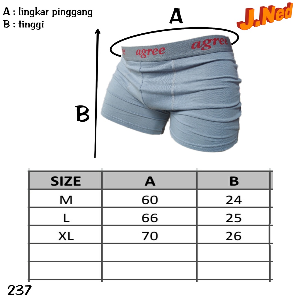 K237T - (PER 1 BOX ISI 3 Pcs) CELANA DALAM PRIA BOXER AGREE SIZE M - XL