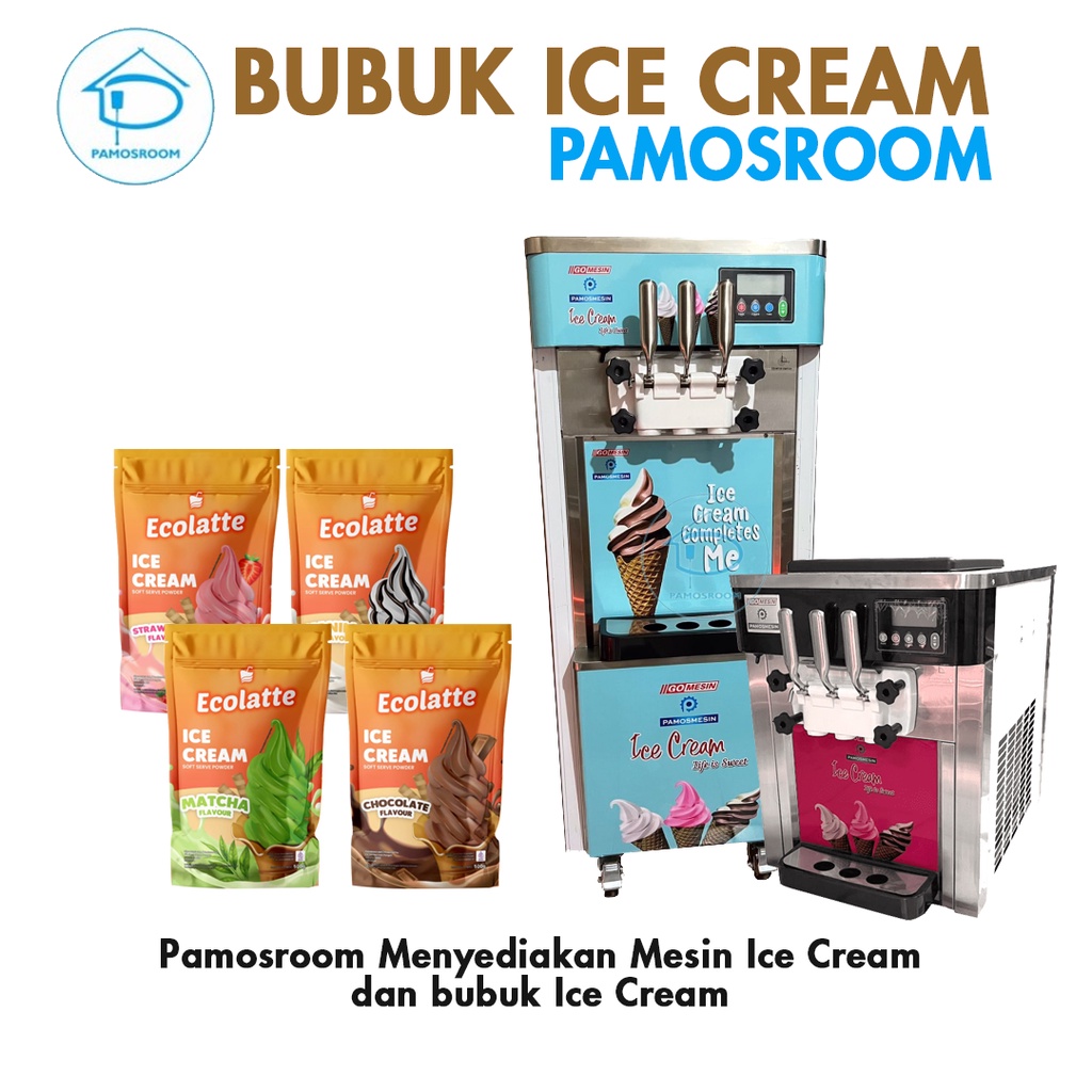 

Ecolatte Bubuk Ice Cream Soft Powder Bubuk Es Krim Vanilla Coklat Strawbery Mathca 1kg