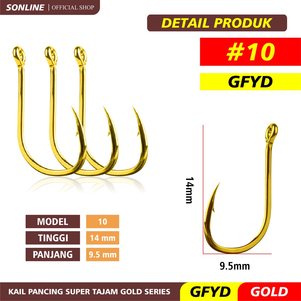 Sonline Kail Pancing Gold 25 pcs High Carbon Steel Barbed Fishing Hook Tackle Kail GFYD-GFYDGOLD 10#