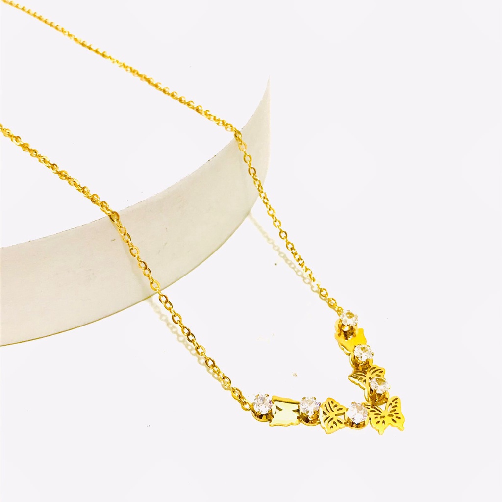 Kalung Titanium Wanita Lapis Emas Anti Karat KT-1-23-AMK