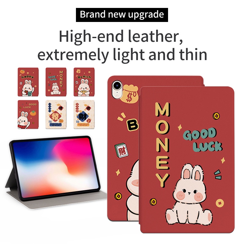 Untuk iPad Mini6 (2021) 8.3 &quot;A2568 6th 5th Gen iPad Mini5 4 3 2 1 7.9&quot; Tablet Case Fashion NewYear Festival Pola Kelinci Lucu Flip Stand Casing PU Leather Cover Pelindung