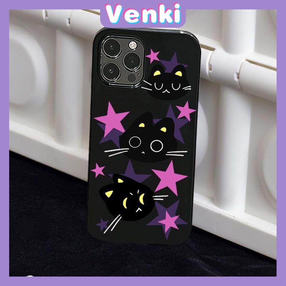 Case For iPhone 14 Pro Max Soft TPU Candy Case Stars and Cute Cat Glossy Black Back Cover Camera Protection Shockproof For iPhone 13 12 11 Pro Max 7 8 Plus X XR