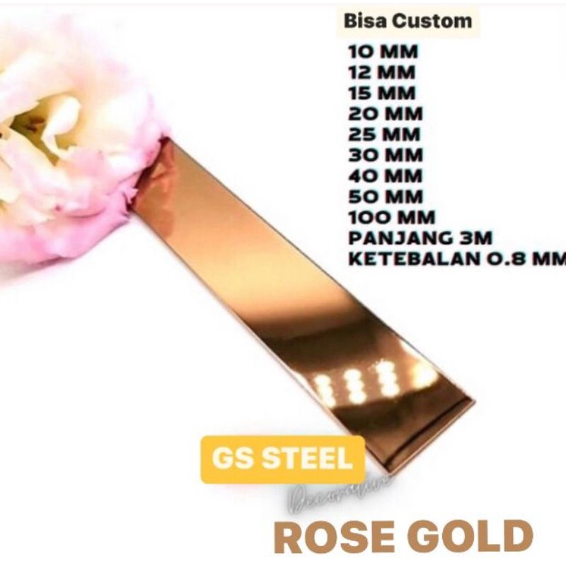 LIST PLAT STRIP MIRROR GOLD ROSE GOLD BLACK MIRROR GOLD HAIRLINE STAINLESS STEEL 201 UK LEBAR X 305CM X 0,8MM