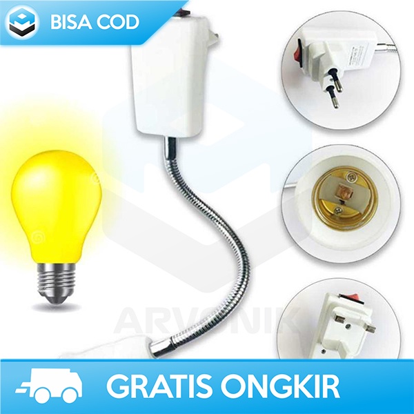 FITTING LAMPU ADAPTER BOHLAM E27 EU PLUG 20 CM FLEKSIBEL SAKLAR ON OFF