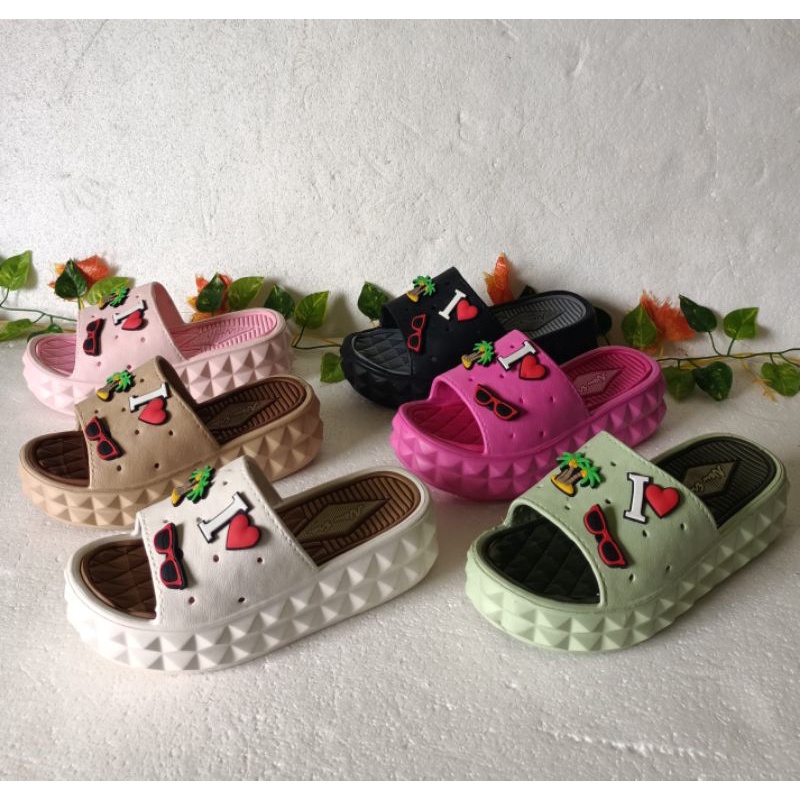 Sandal Fuji / Sandal Wanita Jelly Eva Wedges Platfrom Tebal Dengan Jibbitz Terbaru Import