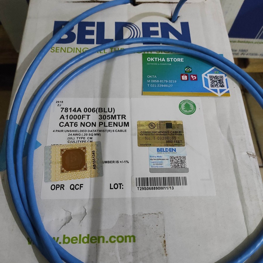 KABEL LAN UTP cat 6 / cat6 BELDEN made in USA meteran / eceran